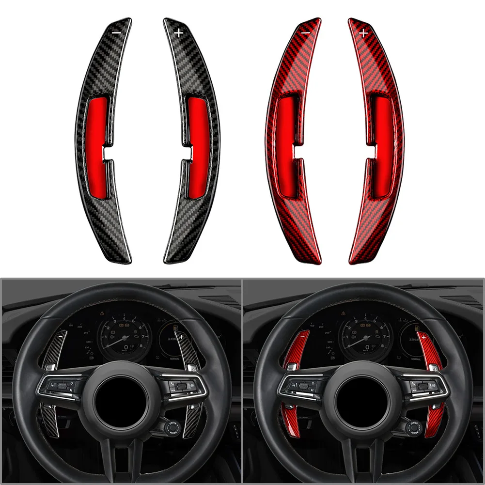 ​Carbon Fiber Car Steering Wheel Paddle Shifter Extension For Porsche 911 2021 Black/Red