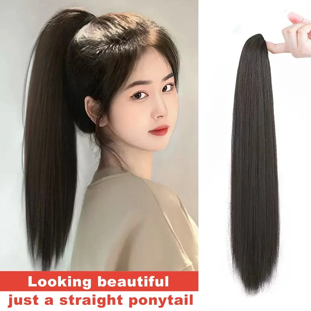 Presilha de rabo de cavalo sintético para mulheres, cabelo encaracolado longo, cabelo encaracolado natural