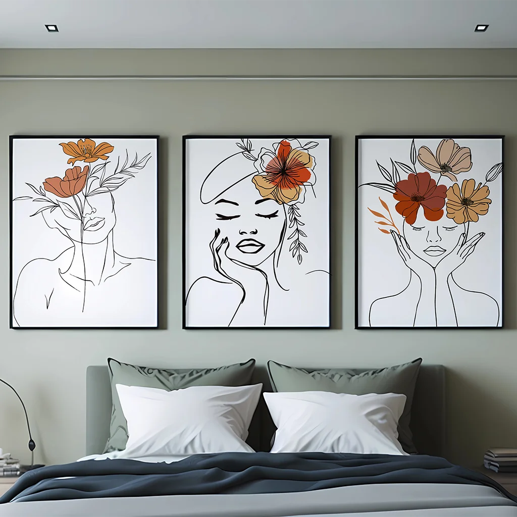 

Minimalist Abstract Line Art Flower Female Figure Wall Art Canvas Painting Prints Home Wall Decor Bedroom Living Room Office Art