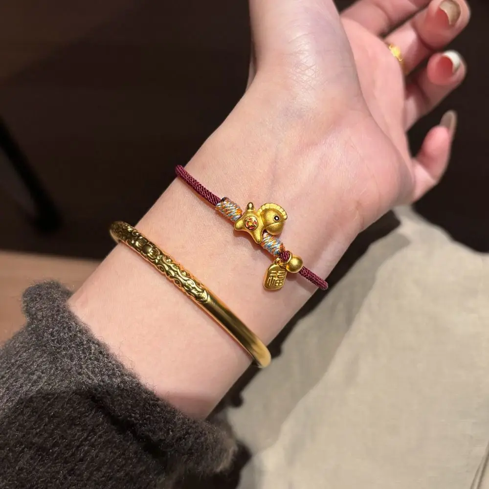 Cute Chinese Style Horse Year Bracelet 2026 2026 Horse Year Gold Lucky Pony Red Rope Blessing Zodiac Horse Fortune Bracelet Gift