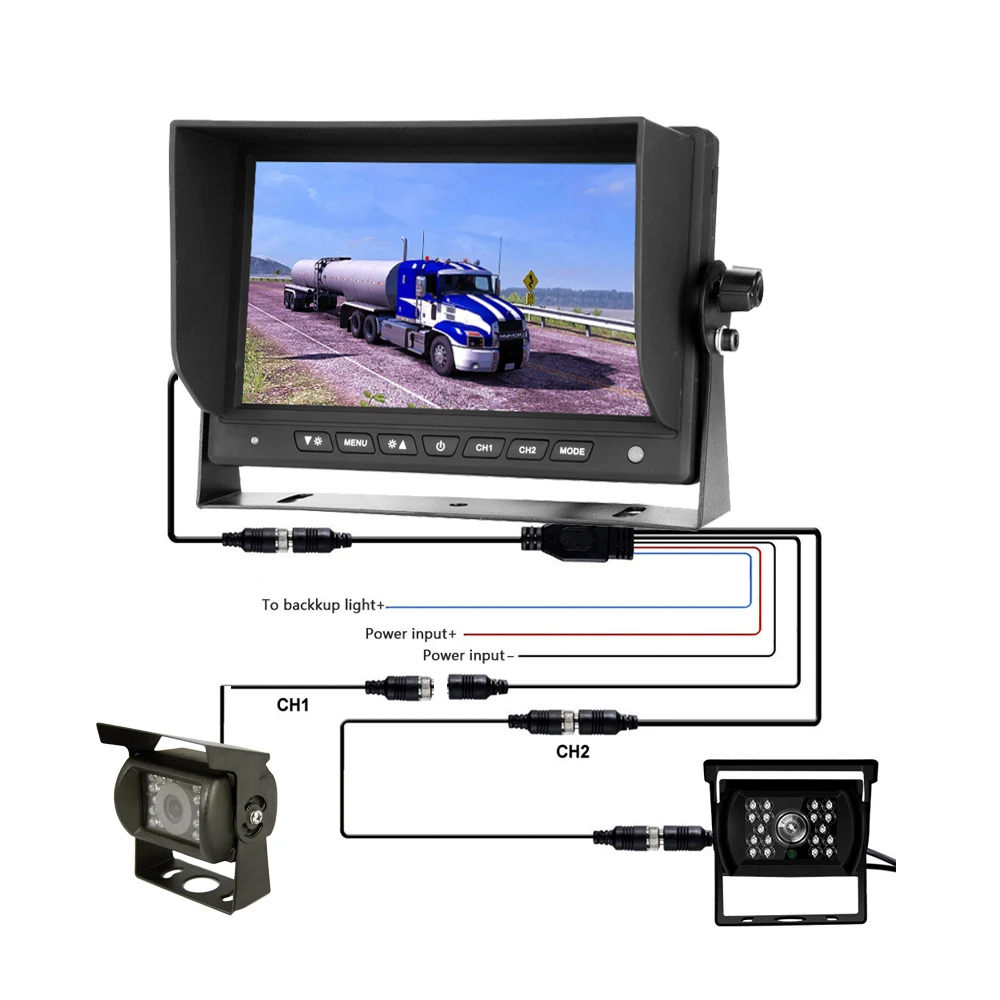 Truck Rearview Monitor 7 Inch AHD1080P/CVBS Backup Camera Set 18 IR Led Night Vision for Car RV Bus Caravan Vehicle