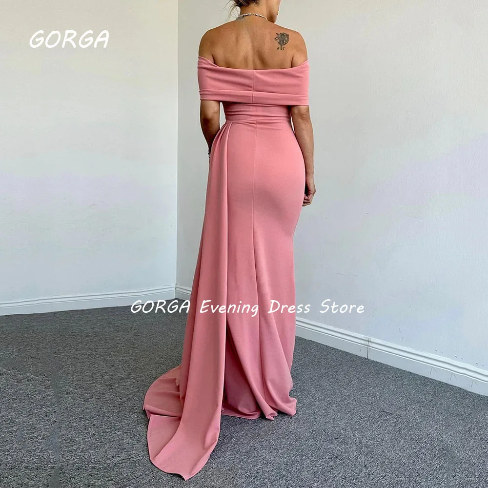 GORGA Pink Off the Shoulder Long Mermaid 2024 High Quality Slim Crepe Ocassion Gown Floor-Length Evening Dress فستان سهرة نسائي