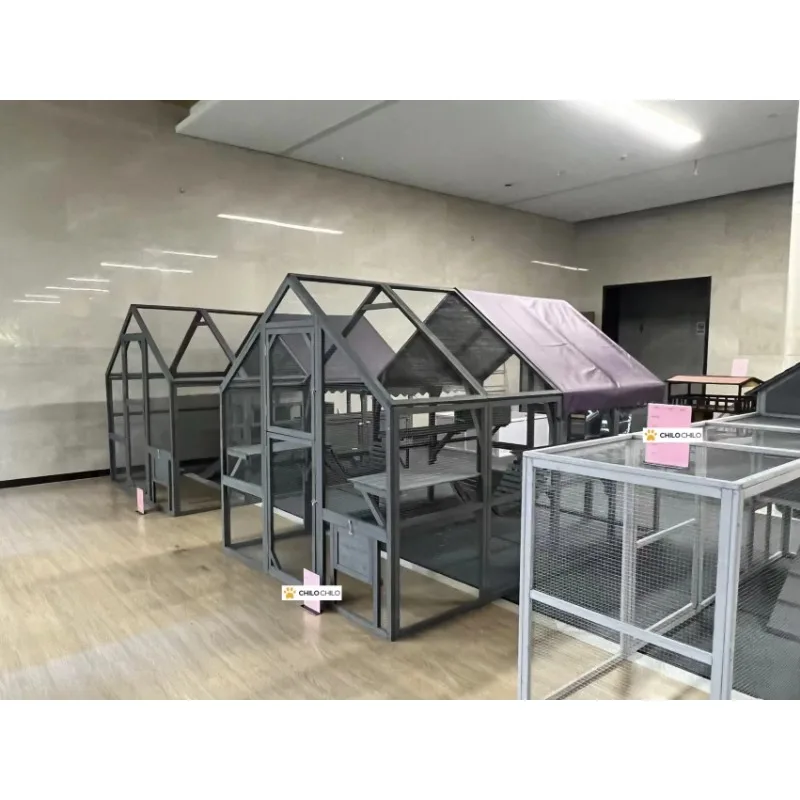 The 110-inch Catio outdoor cat enclosure is large and suitable for multiple cats outside the wooden cat house