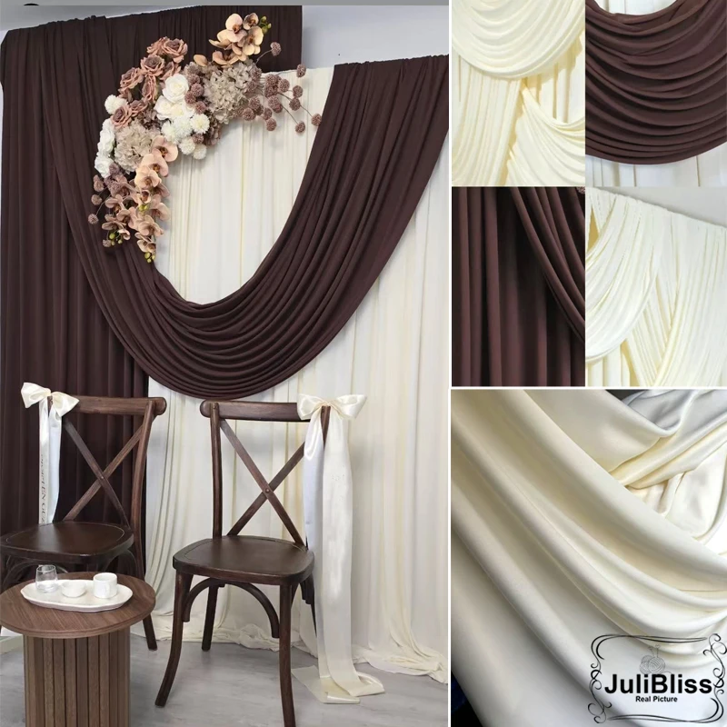 

Creme and Chocolate Fabric for Soft Drapes Wedding Decor Curtains Tablecloth Backdrops Cloth DIY Material Wide 170cm