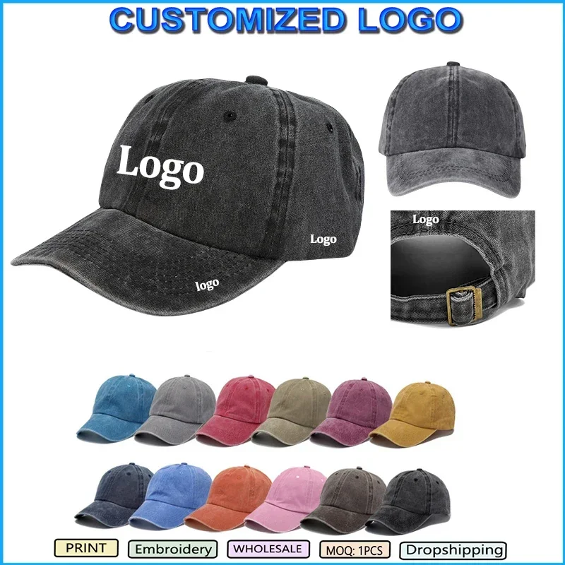 

DIY Print Embroidery Logo Kid Adult Dad Hat Vintage Cotton Baseball Cap for Men Women Sport Adjustable Washed Denim Trucker Hat