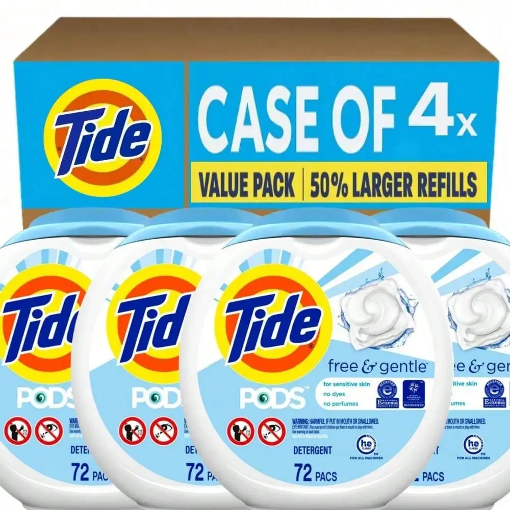 PODS Free & Gentle Detergente para ropa sin perfume Pacs 72ct – Compatible con HE, hipoalergénico para pieles sensibles