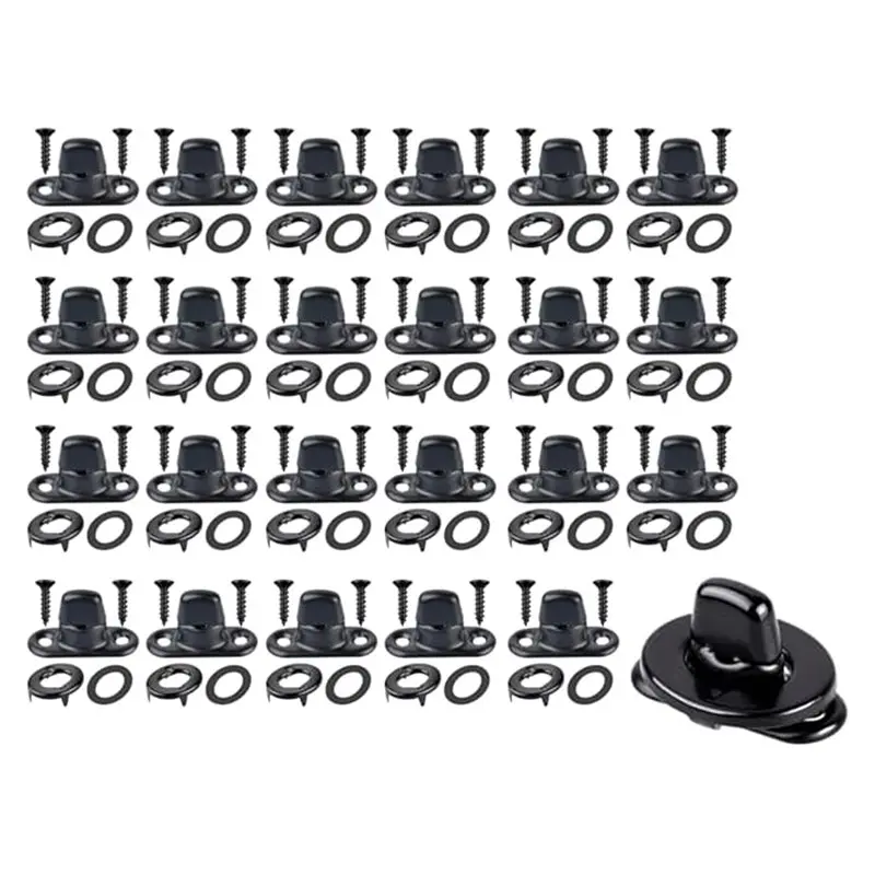 Classic-Rust-Proof Coated Turn Button, 24Pcs Marine Grade Twist Lock Fasteners With Eyelet And Stud Mounting Screws
