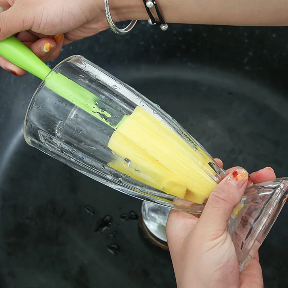 2pcs Long Handle Grip Cup Cleaning Brush Tulip Shape Detachable Sponge Sponge Brush Cleaner Long Handle Cup Scrubber