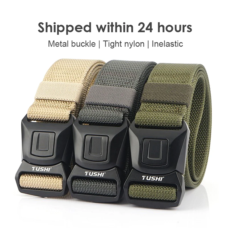 HSSEE Genuine Nylon Casual Belt for Men Zinc Alloy Buckle Quick Release Tactical Outdoor Belt Soft Duty Work Belt Waistband Male