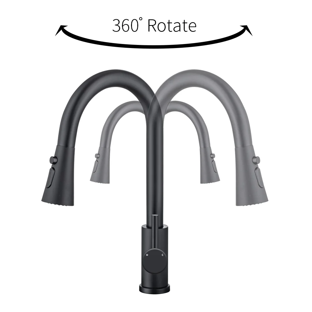 SUOYING kitchen faucet pull-out faucet 2 function flow jet single handle 304 stainless steel kitchen sink hot and cold faucet