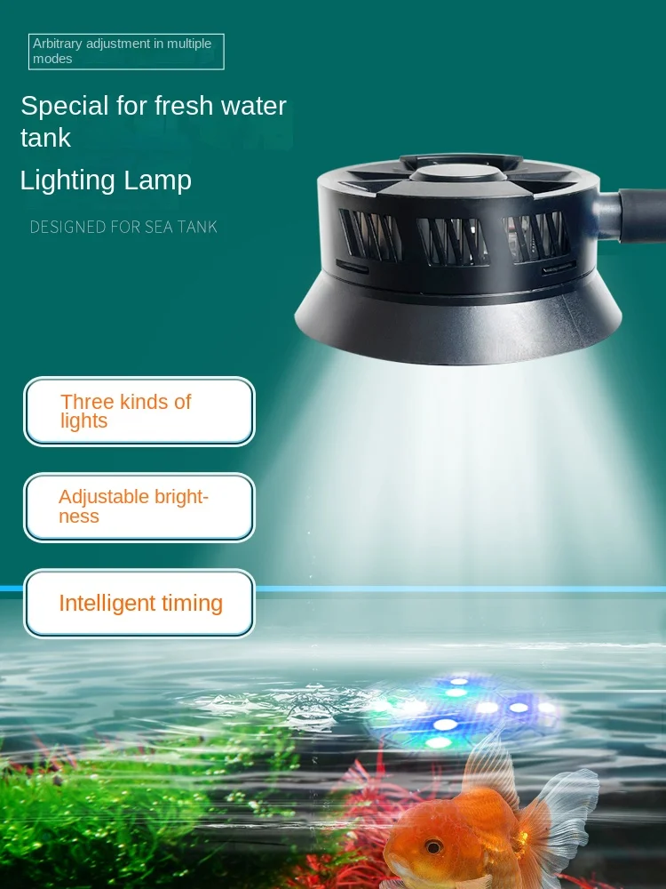 Fish Tank Full-spectrum LED Lamp, Waterproof Fan Cooling Timing, Dimming Switch Light, Clip Lamp Lens, Energy Saving