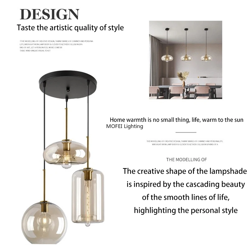 Art Industrial Retro E27 Glass Pendant Light Nordic Loft Chandelier Kitchen Restaurant Minimalist Hanging Lamp Suspension LED
