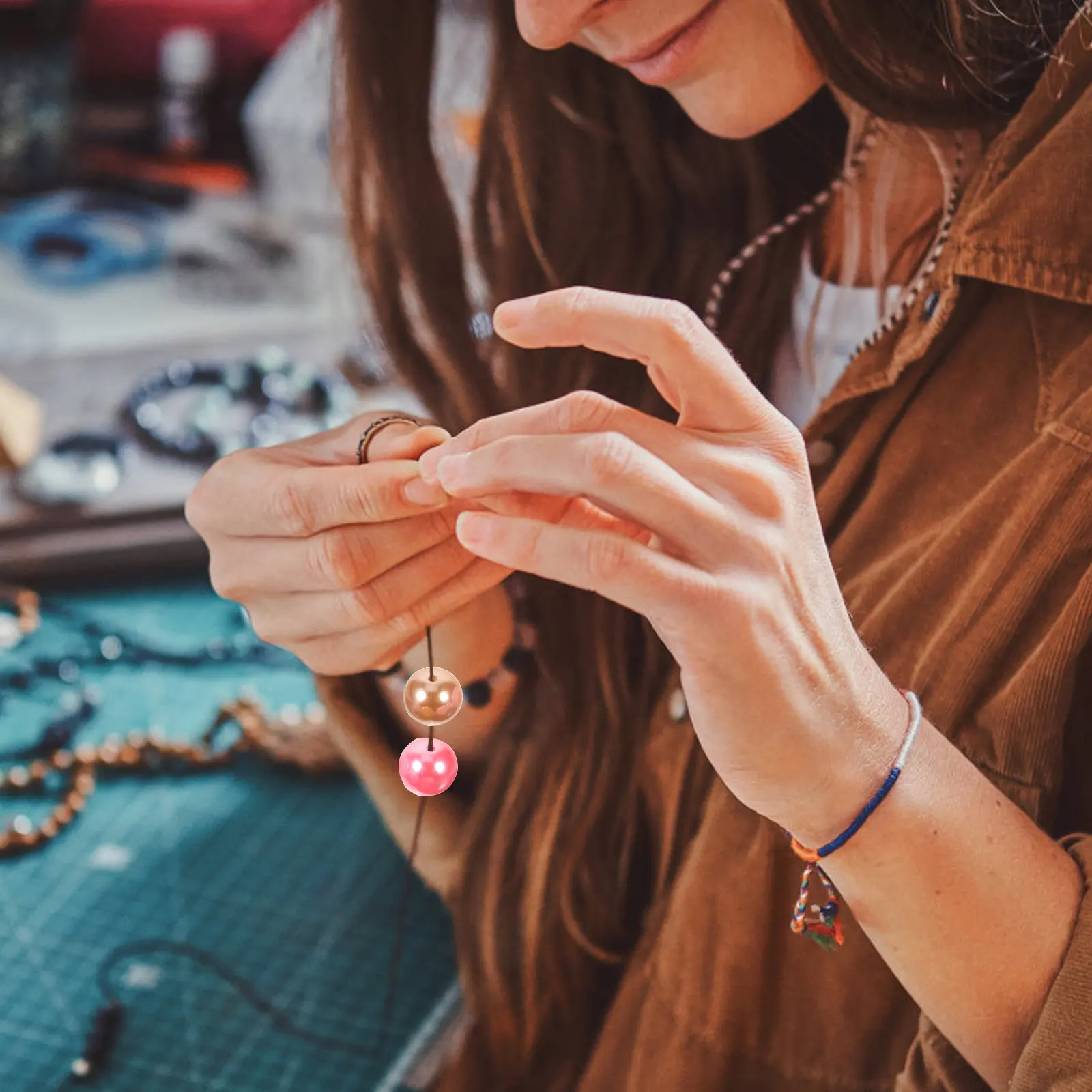 50個入り-ジュエリーdiyビーズ-ルーススモールラウンドアクリル樹脂カラービーズ-クラフト作成用-ブレスレット-ヘアアクセサリー用
