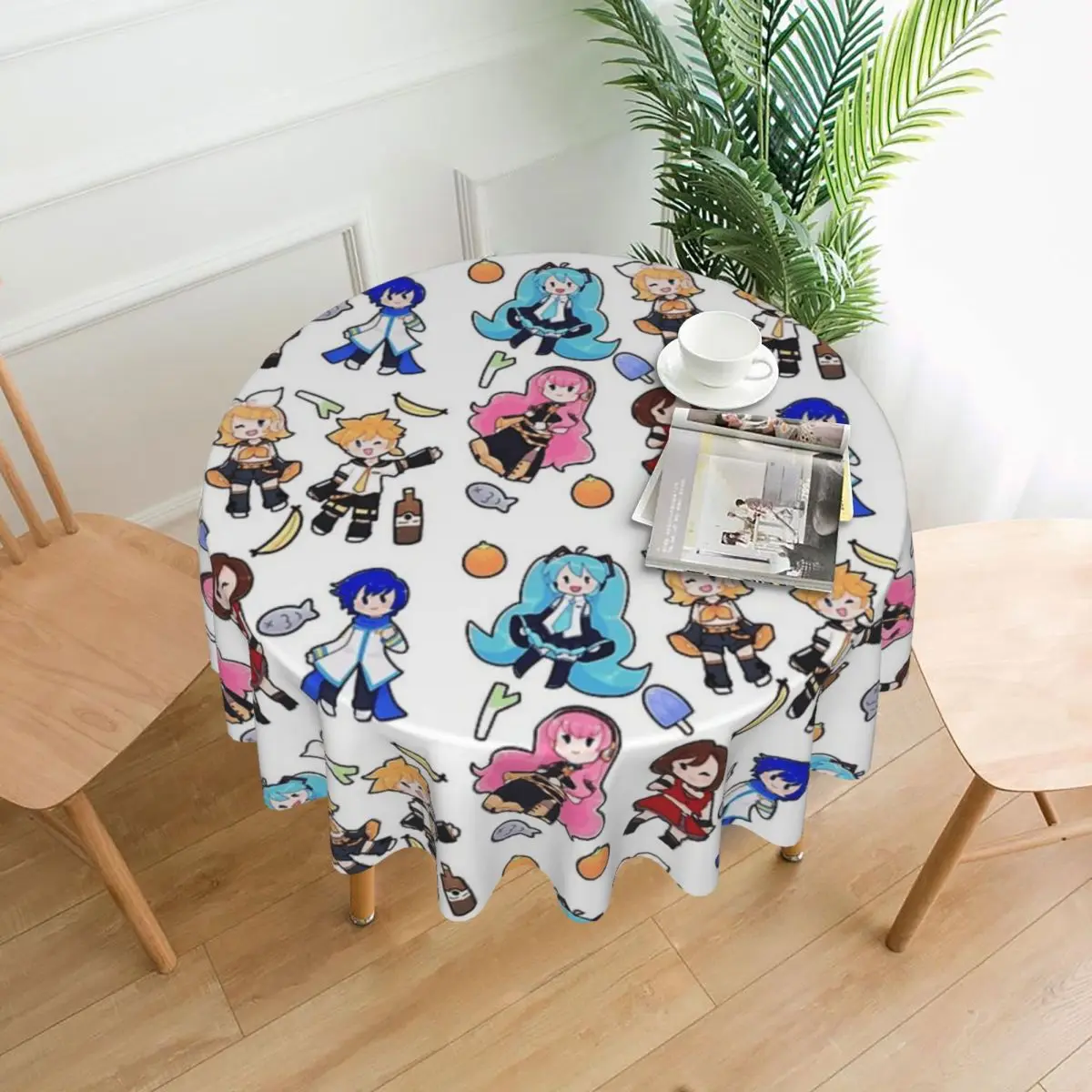 ボーカロイドちびカオス！-防水ラウンドテーブルクロス、耐油テーブルクロス、キッチンイベント、ダイニングテーブルカバー、60インチ