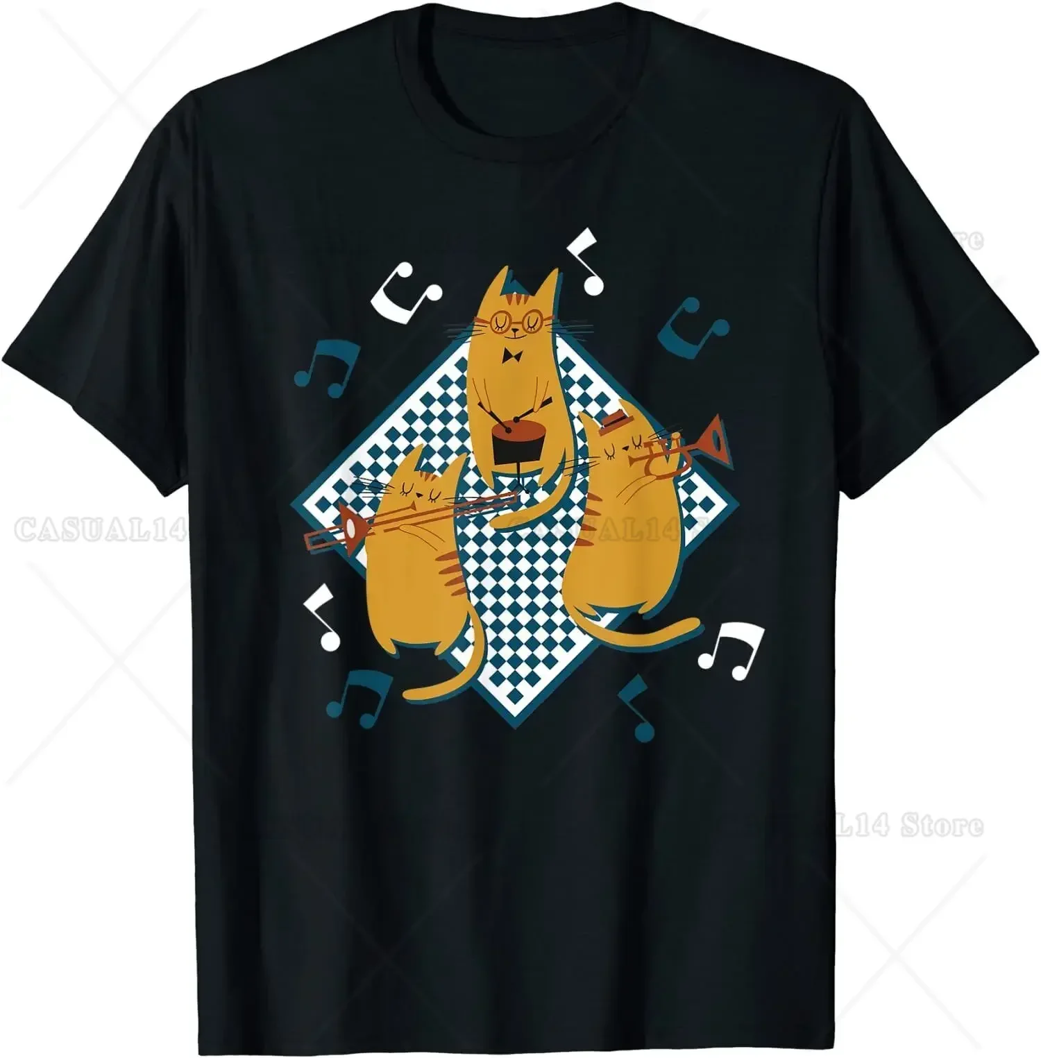 

Jazz Band Cool Music Cats Trio O-Neck Cotton T Shirt Men Casual High Quality Print T Shirt Dropshipping