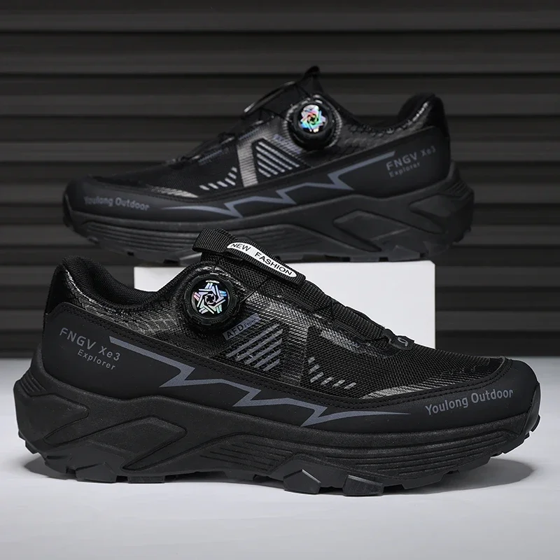 Big Size 46 Rotary Buckle Hiking Shoes For Men Climbing Shoes Platform Trekking Sneakers Man Outdoor Non-slip Men's Sports Shoes