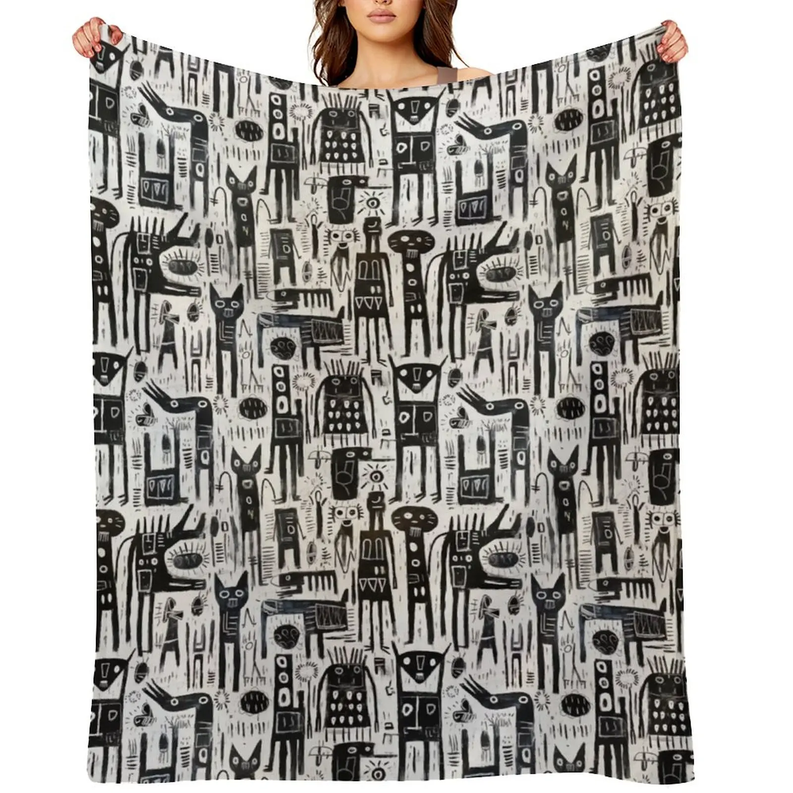 Bright Art Brut Pattern Black & White Throw Blanket Luxury Brand Loose Bed covers Blankets Sofas Of Decoration Nap Bed Blankets