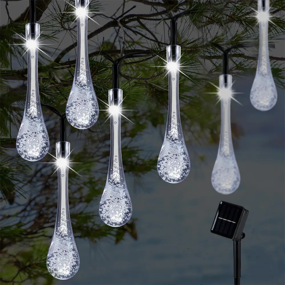 

Solar Water Drop String Lights Solar Outdoor Fairy Christmas Lights with 8 Modes Waterproof Teardrop Solar Powered Lights 352