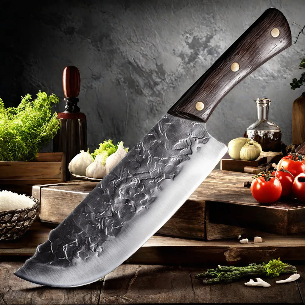 Cuchillo de cocina forjado hecho a mano de 8 pulgadas, cuchillo para cortar carne de carnicero, cuchillos de Chef chino, Machete de acero inoxidable 5CR15