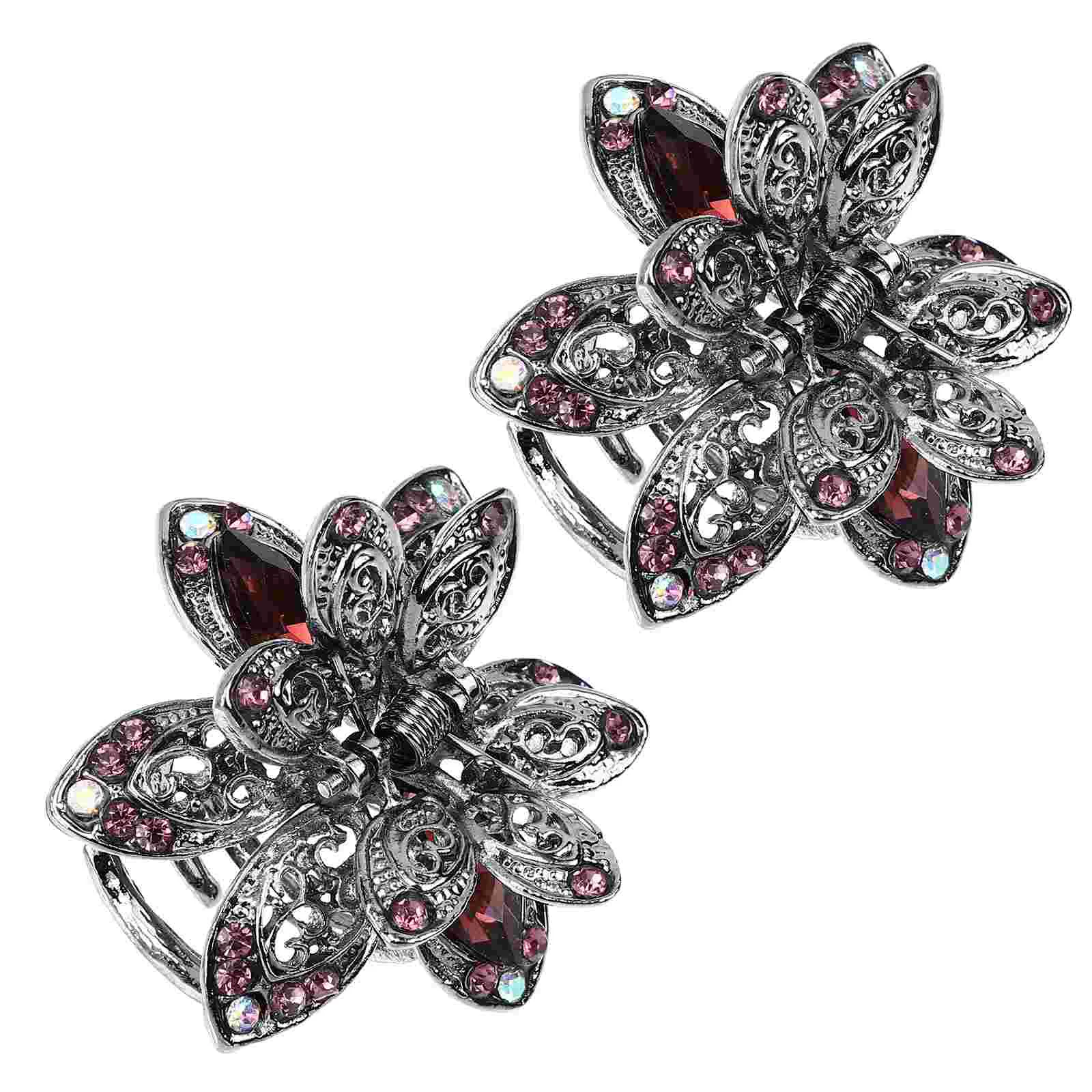 

2 Pcs Hairpin Girl Accessories Jaw Clips Claw Small Rhinestones Crystal Hollow Claws Holders Bride Metal Clamps