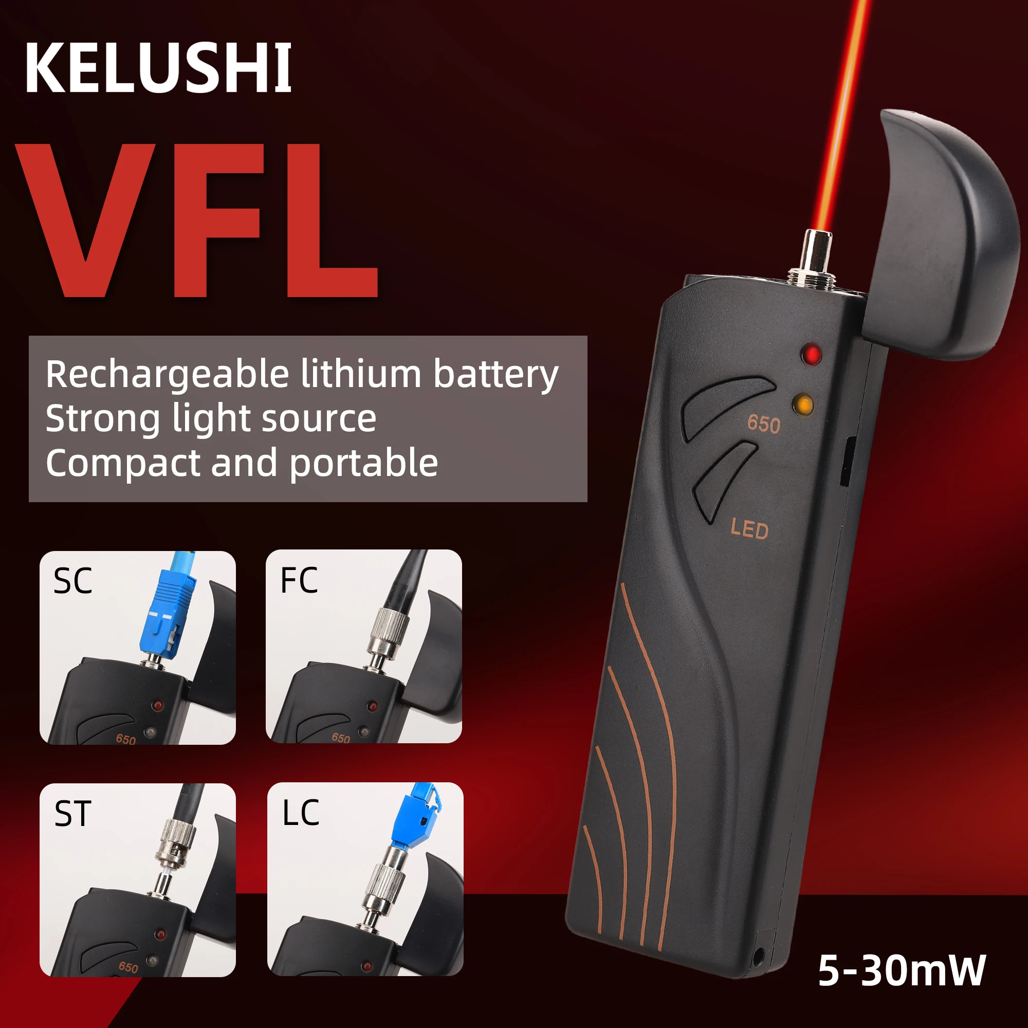 KELUSHI Fiber Optic Cable Tester Mini 5mW/15mW/20mW/30mW Visual Fault Locator Cable Fault Finder VFL with