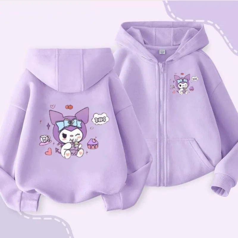 

Kawaii Kuromi Sanrio Children Cute Cartoon Comfortable Hoodie Long Sleeved Hooded Sportswear Students Jacket Gift for Kids