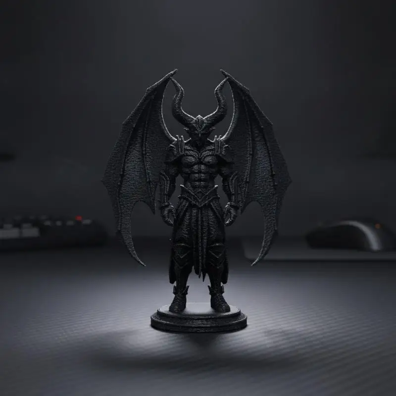3D Printed Demon Warrior Resin Statue 1Pcs Black Horned Winged Devil Figurine for Collectible Gift Home Entryway Decor