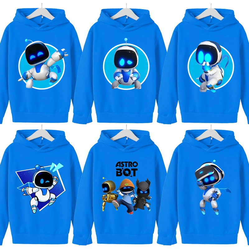 Astro Bot Boys Hoodies Cartoon Game Characters Printed Tops Cute Kids Casual Sports Hooded Sweatshirt Autumn Children Clothing