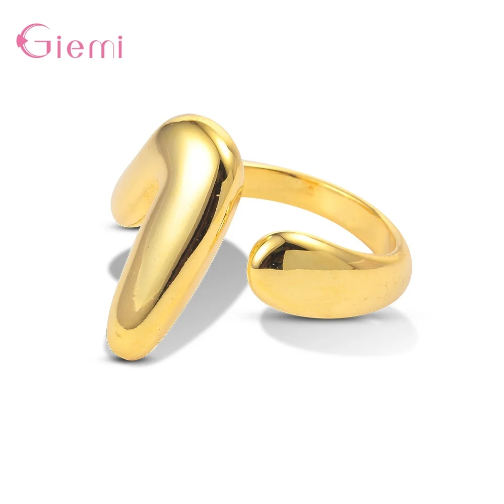 925 Silver Gold Color Smooth Geometric Open Rings For Women Exaggerated Metal Irregular Thick Chunky Ring Trendy Jewelry Gifts