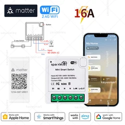 Matter Smart Switch 16A Mini WiFi Relay Module DIY Wireless Light Switch Home Automation Works with Homekit Alexa Google Home