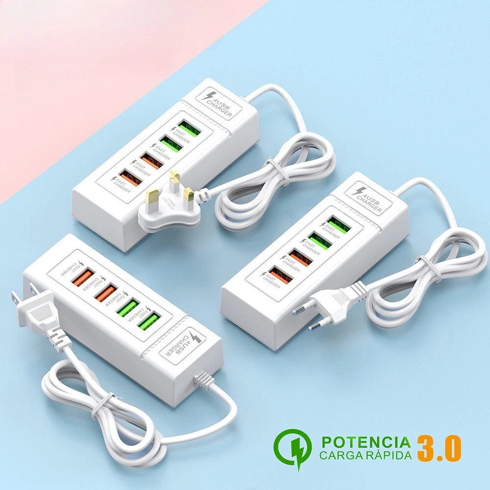 4 Ports USB Charger Power Strip PD Type C Fast Charging Wall Charger For iPhone Samsung Xiaomi EU/US/UK Plug Phone Power Adapter