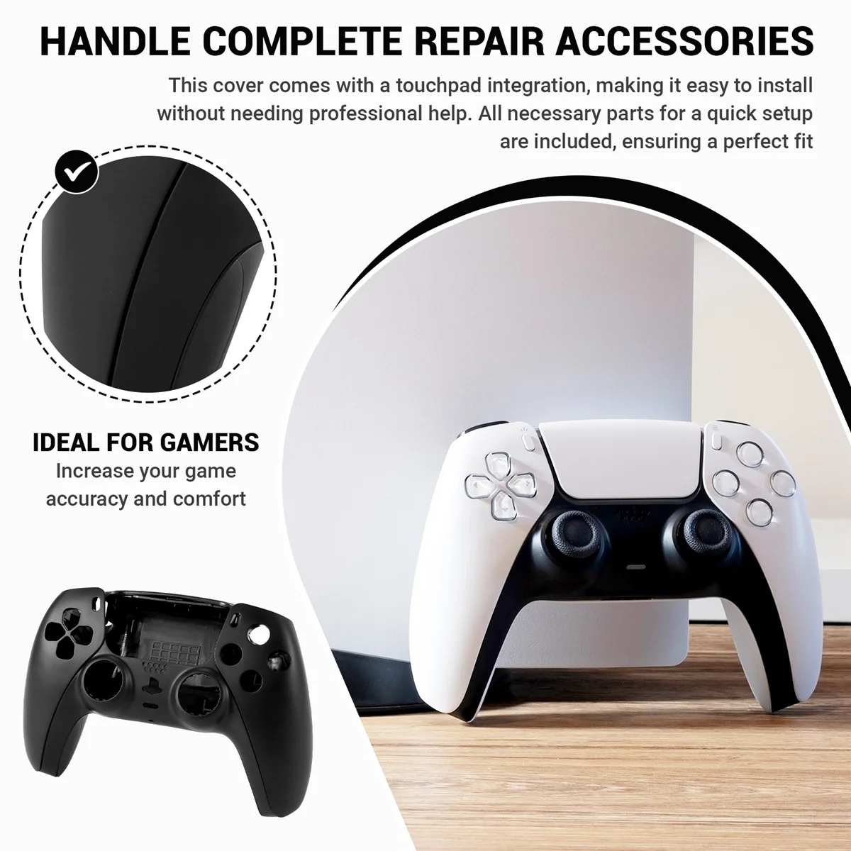 Quality Repair Part for PS5 BDM-010 Controller Housing Shell Game Controller Shell Cover with Buttons Black view 6