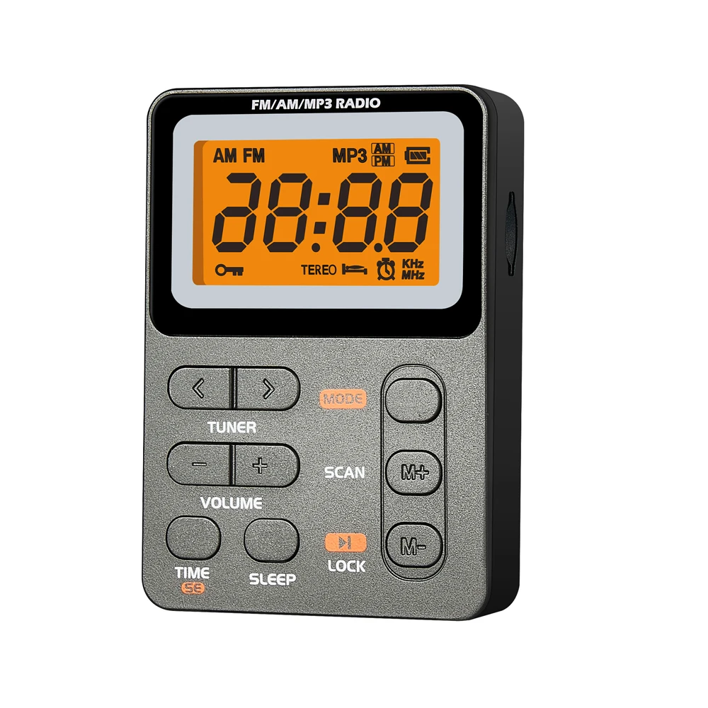 Radio de bolsillo multifuncional AM FM pantalla LED de 2,1 pulgadas Radio portátil de 2 bandas carga Micro USB conector de 3,5mm para deportes al aire libre