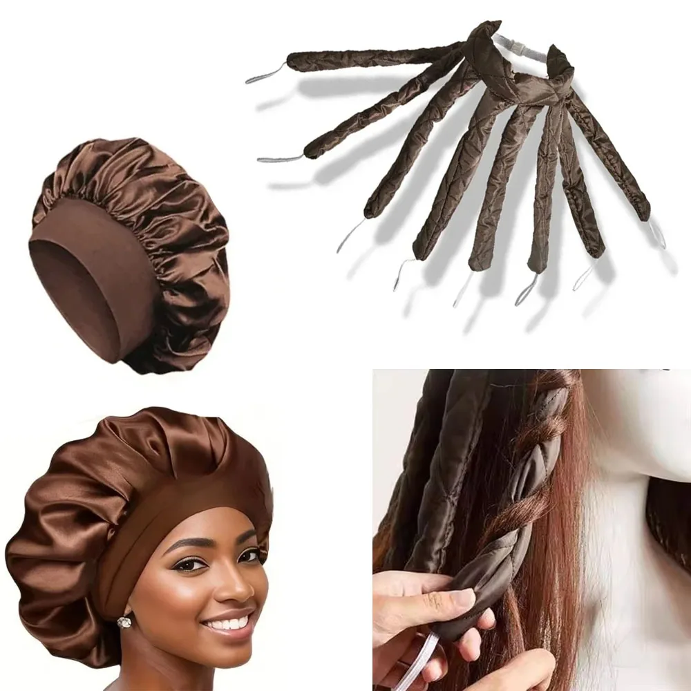 2Pcs Set Octopus Curler Headband Nightcap Suitable for Long Hair Satin Non Thermal Curling Iron Adjustable Strap Styling Tools