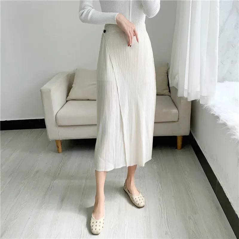 ALSEY Miyake Pleated Slimming Skirt for Women Spring Summer New Fashion Casual Slim Fit All-Matching Korean Style Skirt