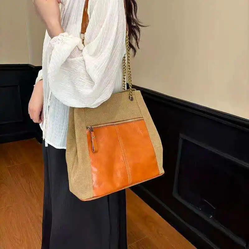 Large-capacity retro casual handbag with simple elegant style suitable various occasions single-shoulder crossbody women's bag