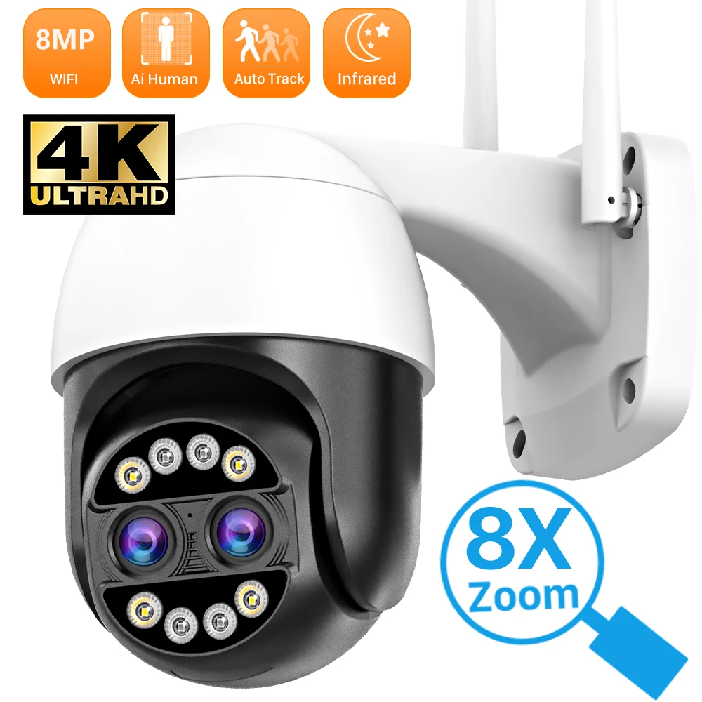 ANBIUX-Câmera de Vigilância Doméstica Inteligente, PTZ, IP, Zoom 8x, Lente Dupla, Detecção Humana, CCTV, WiFi, Ao Ar Livre, ICSEE, 8MP