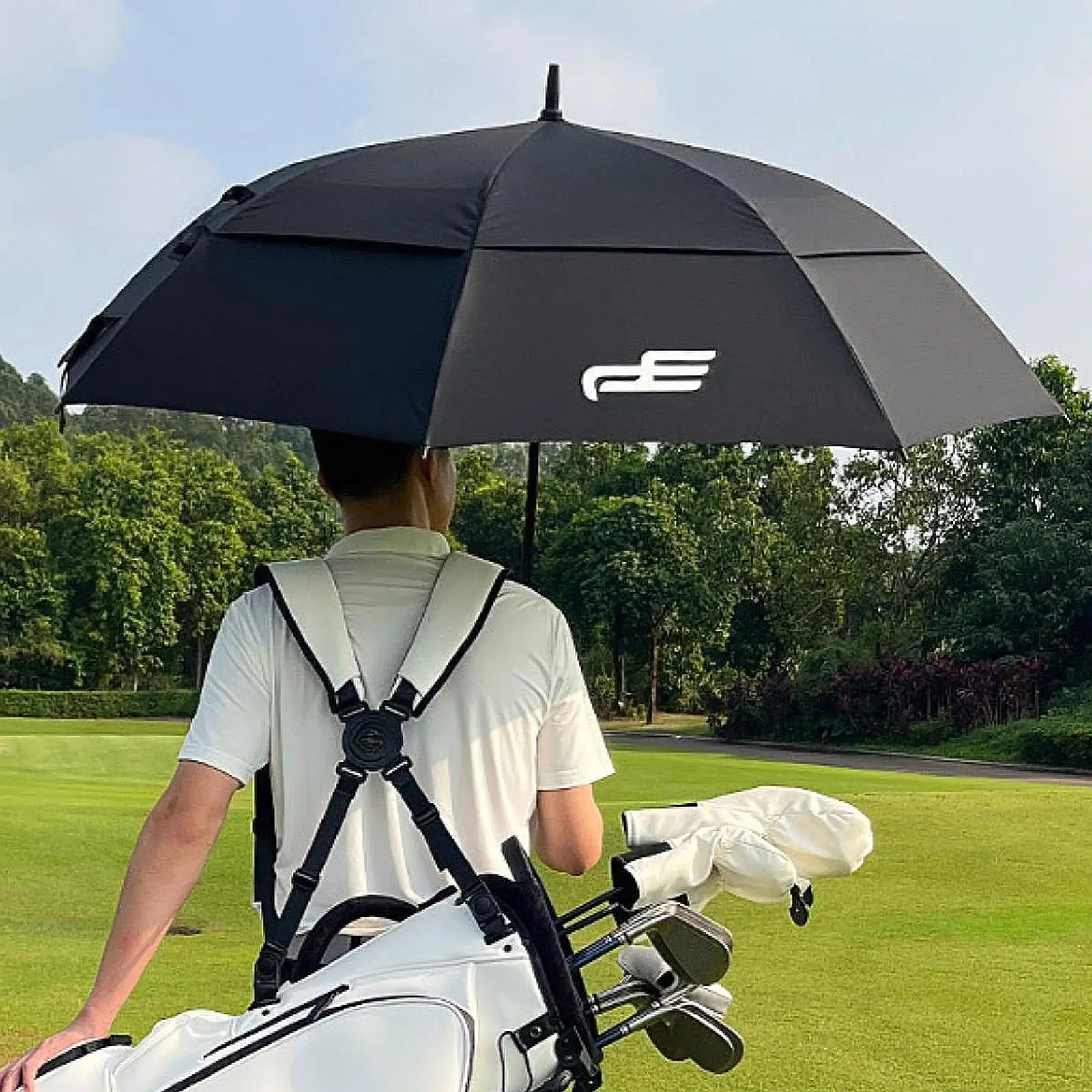 

Golf Umbrella Rain Umbrella Fiber Frame Accessories Oversized Portable Double Canopy Auto Open Umbrella for Hiking Traveling