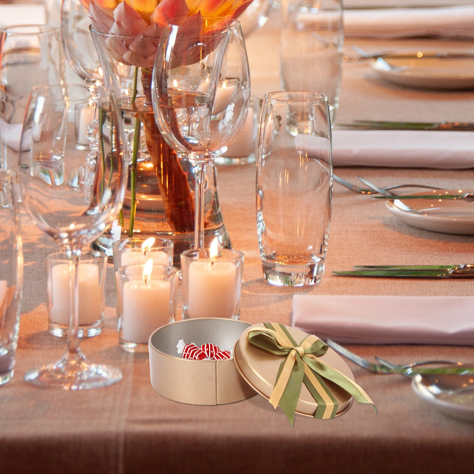 

6Pcs Wedding Candy Box Tinplate Elegant Green Bow Golden Bead Candy Case Party Gift Packaging Box Packing Case