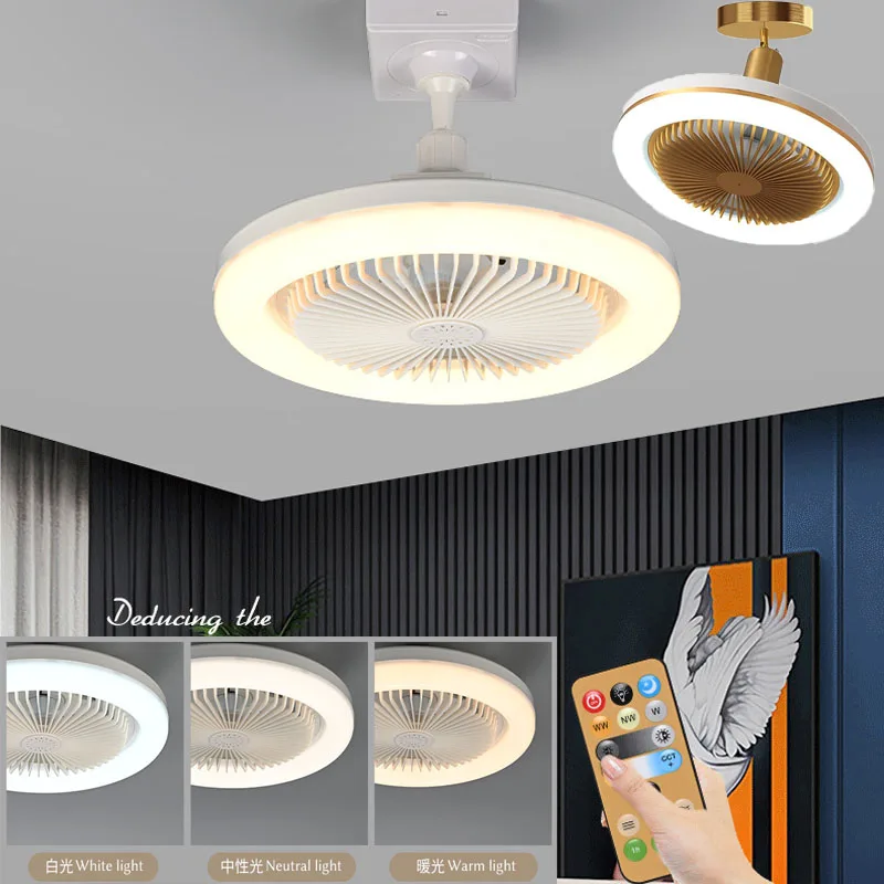 Ceiling Fan E27 With LED Light And Remote Control 3-Gear Dimmable Cooling Fan Lamp 3-Speed Lighting For Bedroom Living Room