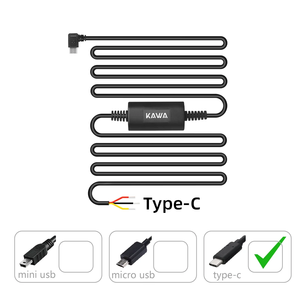 

KAWA Hardwire Kit PT01 Type-C Port 24H Parking Surveillance Cable Compatible with KAWA Dash Cam MINI 3/ MINI 3 Pro/ D11