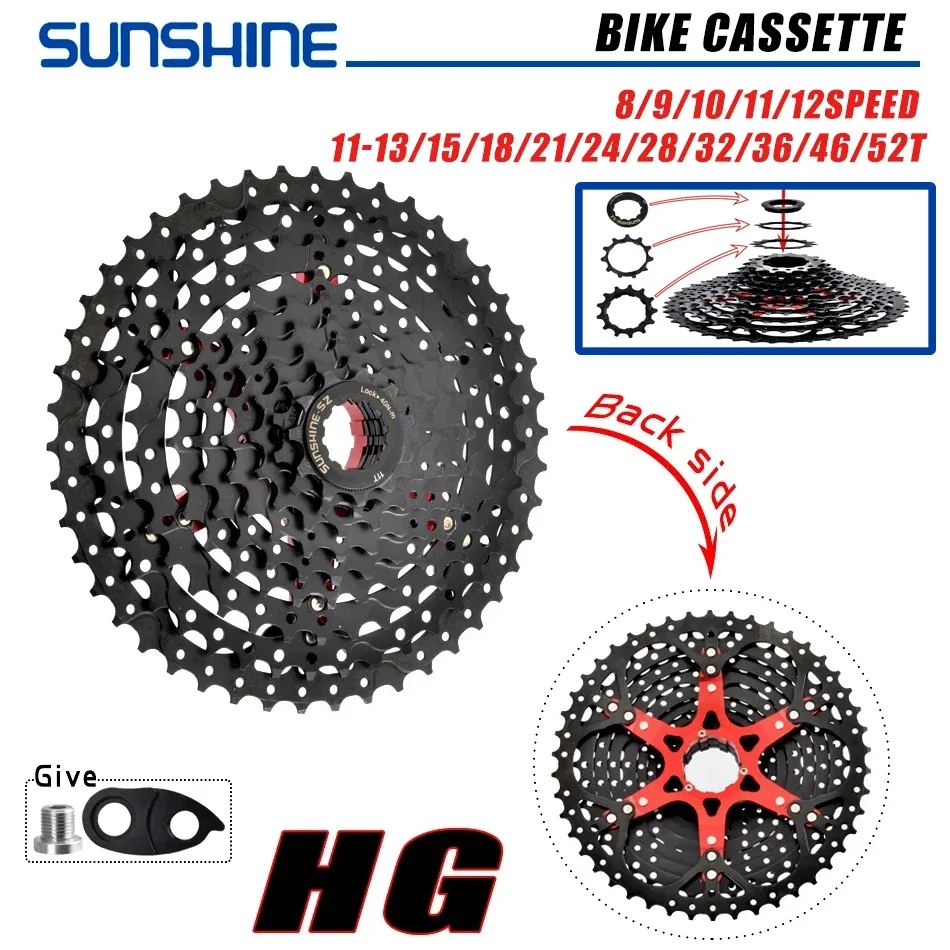 

SUNSHINE MTB Cassette 8/9/10/11/12 Speed Cogs MTB Mountain Bike Freewheel 40T/42T/46T/50T/52T Sprocket for Shimano HG SRAM