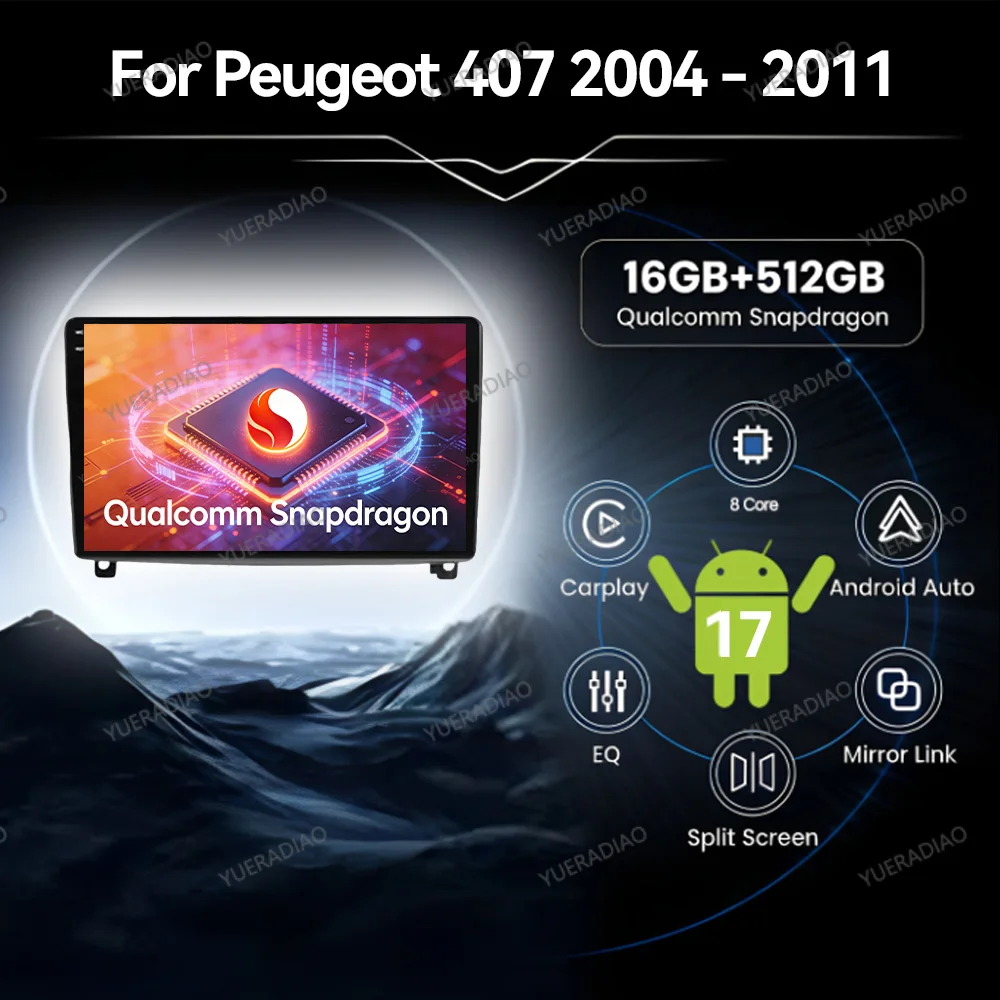 Android 17 Car Radio For Peugeot 407 Cc SW 407CC 2004 - 2011 Touch Screen Carplay Automotive Mirror Link 4G WIFI Backup Camera