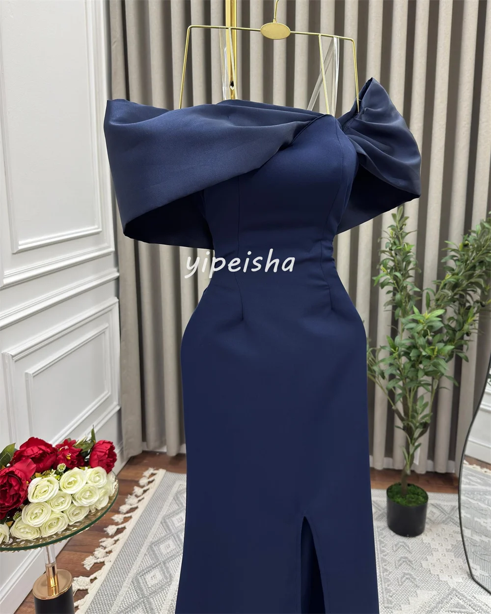 تخصيص مثير عالية الجودة جيرسي الطية ثنيات حورية البحر خارج على الكتف فساتين طويلة مخصصة فساتين مناسبة رسمية أنيقة