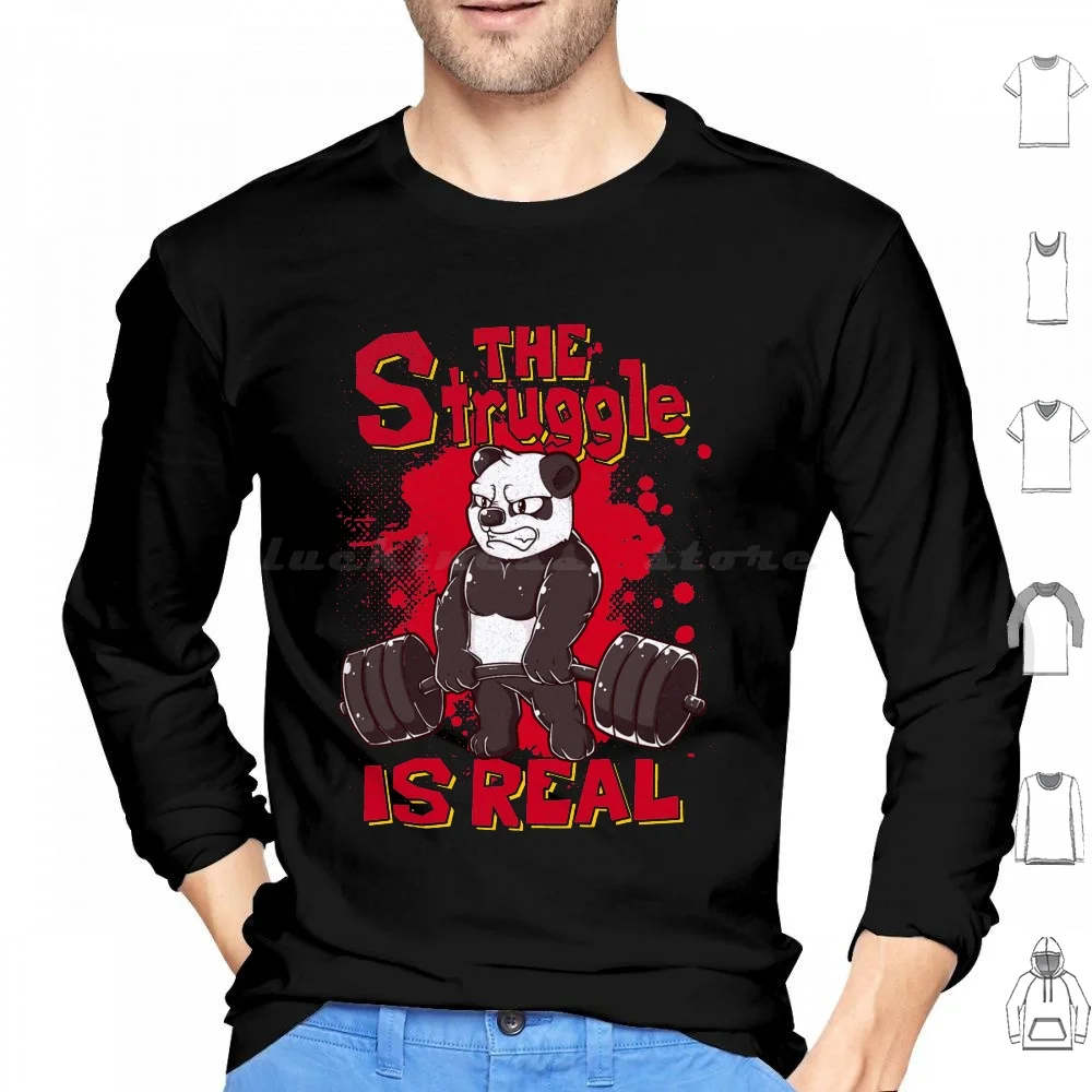 A luta é real panda camisa de fitness ginásio musculação moletom com capuz algodão manga longa panda ginásio fitness musculação treino