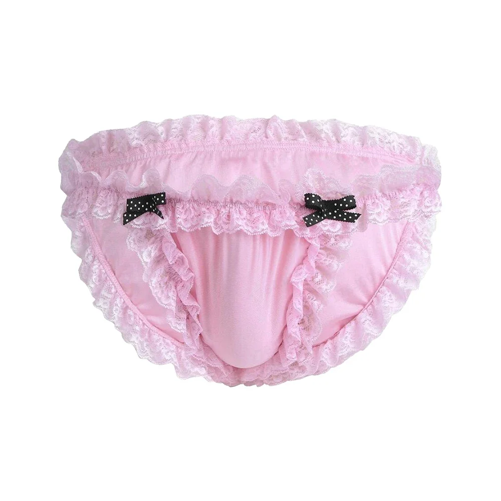 

Mens Lace Ruffles Bikini Underwear Brim Briefs Sissy Low Waist Panties Soft Pouch Knickers Elastic Underpants Temptation Lingeri