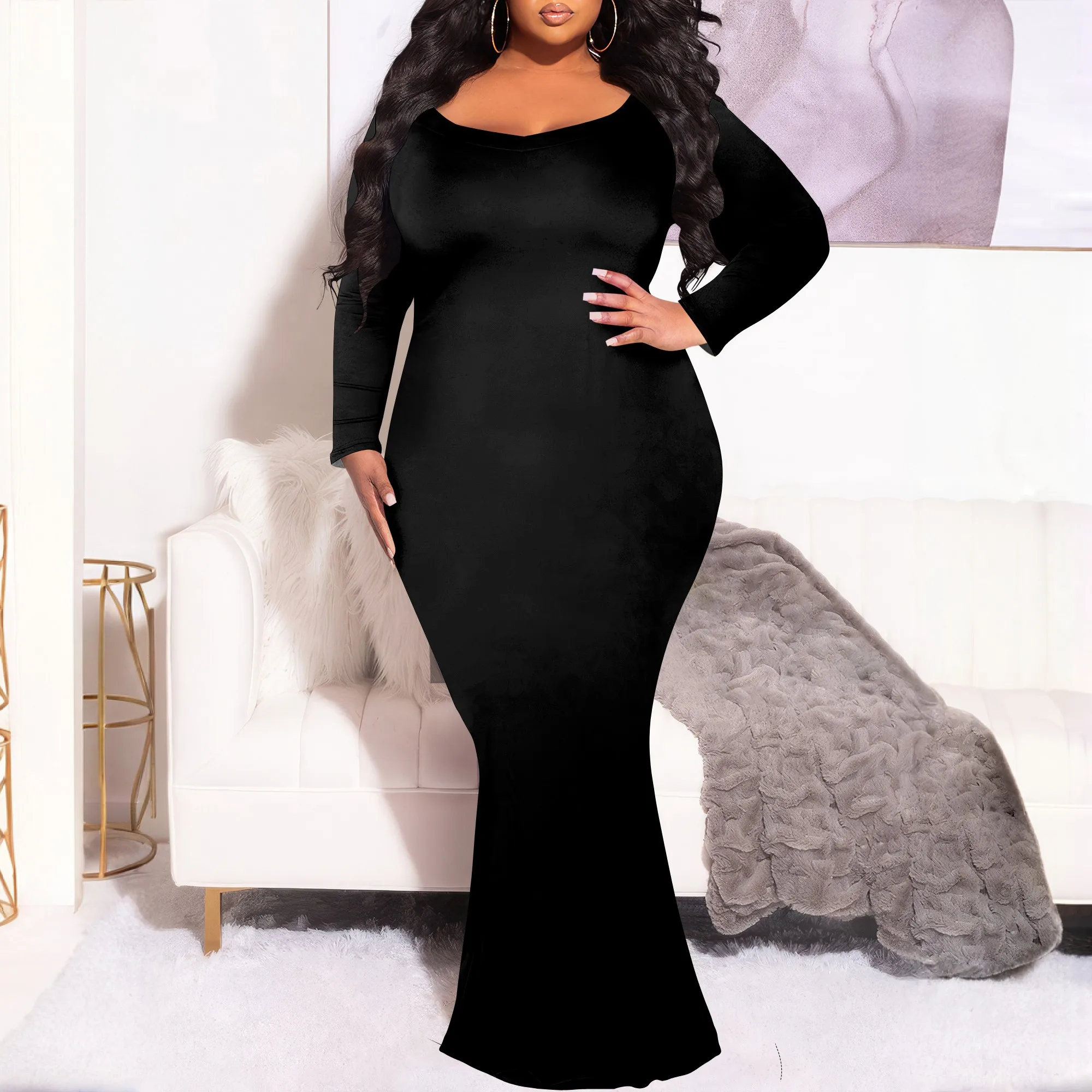 แขนยาว Maxi ชุดเข้ารูปค็อกเทลชุด Shapewear Tummy Control ฤดูใบไม้ร่วงชุดอย่างเป็นทางการ Built