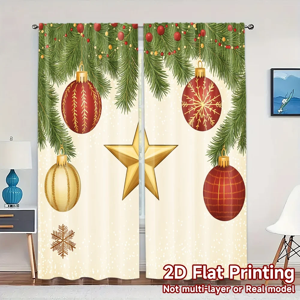 2pcs,Curtains Christmas Ornaments Baubles Decorations (2) Modern Curtains Fabric Curtains Holiday Ldeal for Living Room,