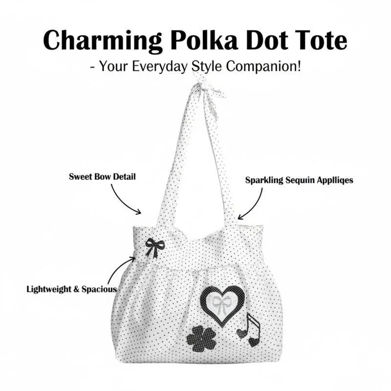 

Funny Music Note Tote Bag Y2K Korean Retro Polka Dot Cotton Bag High Capacity Shoulder Crossbody Travel Bag Daily Backpacks New