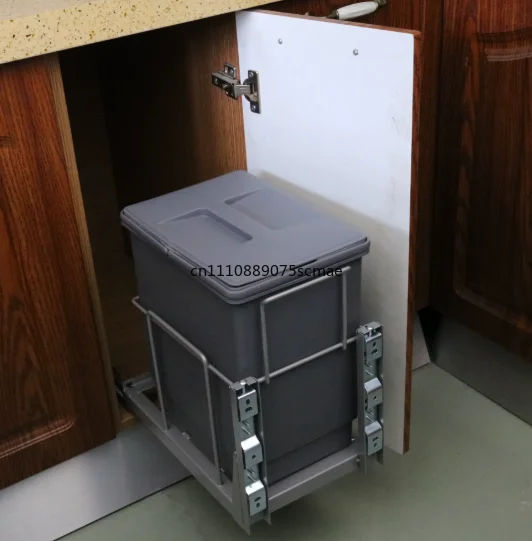 Recessed Pull-Out Kitchen Trash Can with Lid Tall Narrow Hidden Sorting Bin Cabinet Built-In Storage Basket